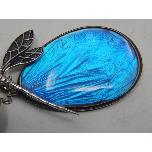 142 - Silver Dragonfly & Enamel Wing Pendant on Silver Chain.