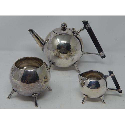 151 - RARE: CHRISTOPHER DRESSER (1834-1904) ELECTROPLATED TEA SET COMPRISING: TEAPOT, SUGAR BOWL & MILK JU...