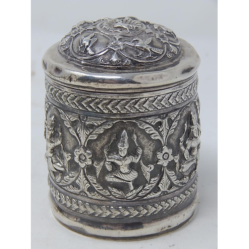 156 - C19th Indian Silver Tea Caddy & Cover. A note inside states that it was won by Nellie Vousley 1894 