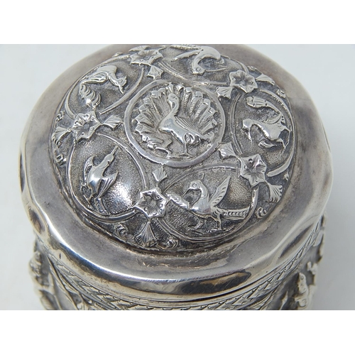 156 - C19th Indian Silver Tea Caddy & Cover. A note inside states that it was won by Nellie Vousley 1894 