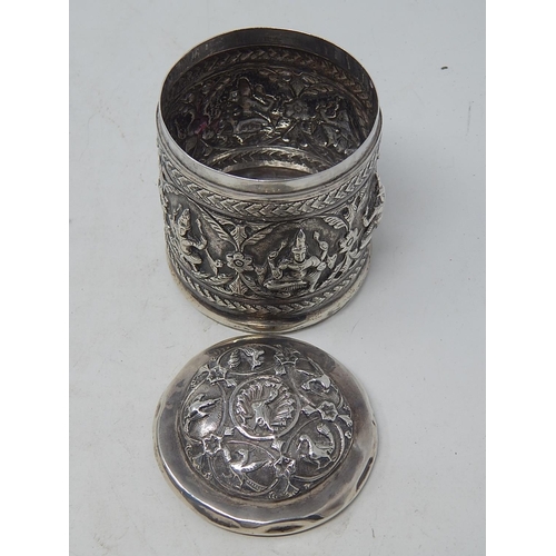 156 - C19th Indian Silver Tea Caddy & Cover. A note inside states that it was won by Nellie Vousley 1894 