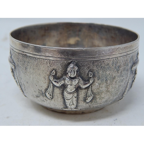 158 - C19th Indian Silver Bowl with Figural Decoration: Measures 8cm diameter: Weight 146g