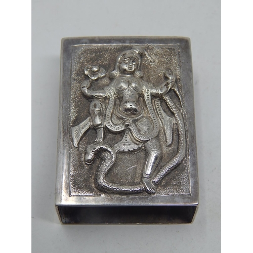 161 - C19th Indian Silver Matchbox Holder. The Front Decorated with a Deity & Snake: Measures 5.2cm x 4cm:... 