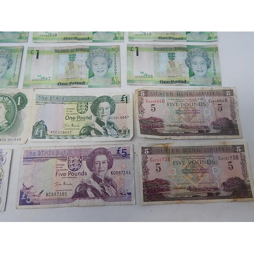 88S - Bank of Jersey, Guernsey & Ulster Bank £5 Notes (4 ) + Bank of Jersey, Scotland & England £1 Notes (... 