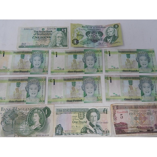 88S - Bank of Jersey, Guernsey & Ulster Bank £5 Notes (4 ) + Bank of Jersey, Scotland & England £1 Notes (... 