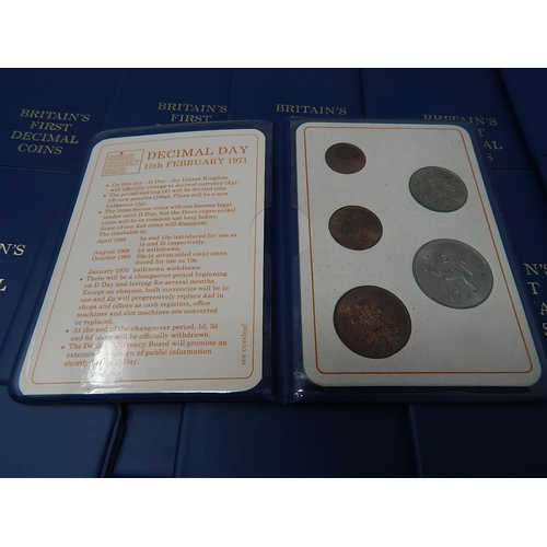 10 - Group of 38 x Britain's First Decimal Coinage 1968/1971 in original blue folders of issue somewhat t... 