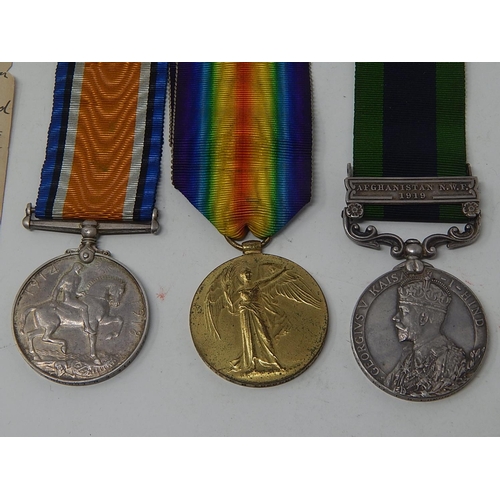 14 - Afghanistan N.W.F. Silver Medal 1919 and pair of WWI Medals all complete with ribbons all awarded to... 