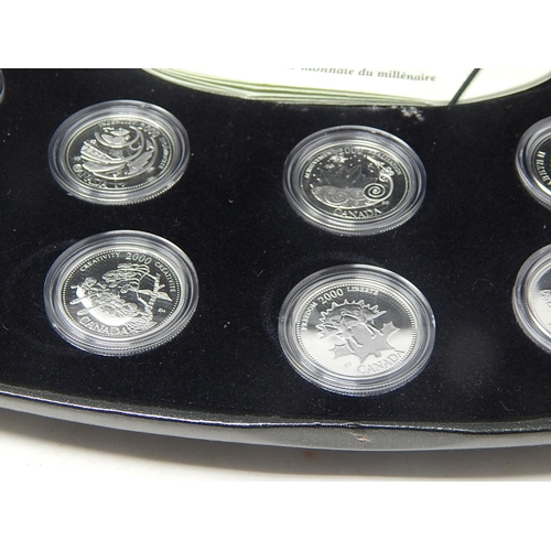 38 - Canada Millennium 2000 Silver Proof Set containing 12 x .925 Sterling Silver Proof 25 Cent coins in ... 