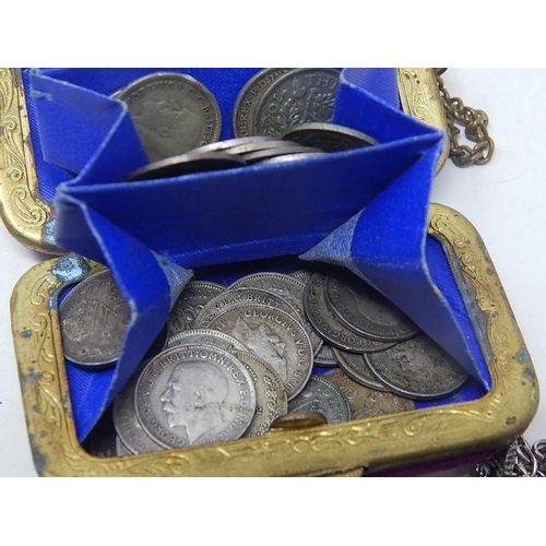 68 - Vintage purse containing 41 x Silver Threepences (many Pre-1920); Spanish Piece of Eight (copy?) in ... 