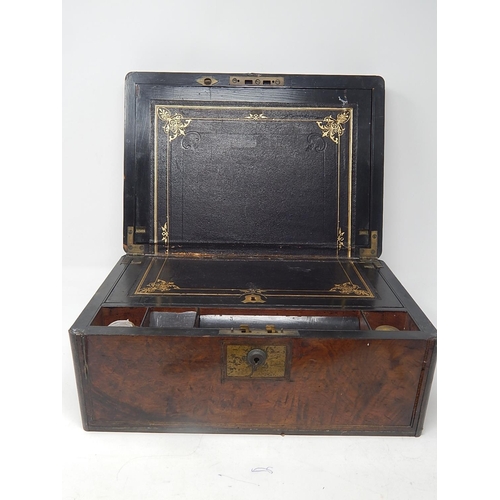 565 - Victorian Walnut Writing Slope with Inner Secret Drawers & Inkwells: Measures 34cm x 24cm