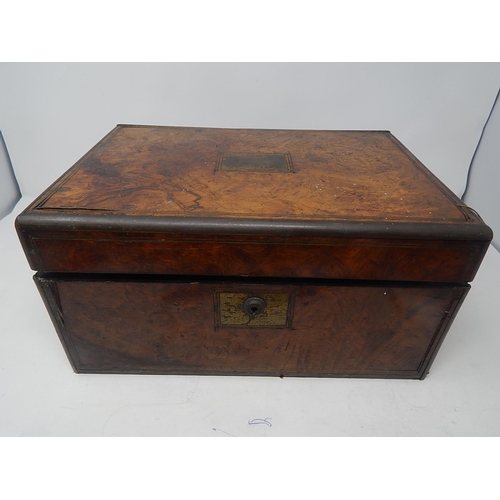 565 - Victorian Walnut Writing Slope with Inner Secret Drawers & Inkwells: Measures 34cm x 24cm