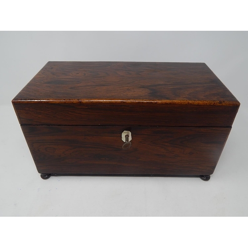 567 - Victorian Rosewood Tea Caddy with Mother of Pearl Escutcheon & Key.