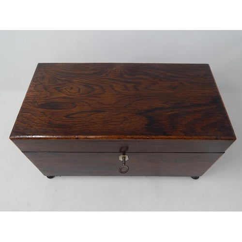 567 - Victorian Rosewood Tea Caddy with Mother of Pearl Escutcheon & Key.