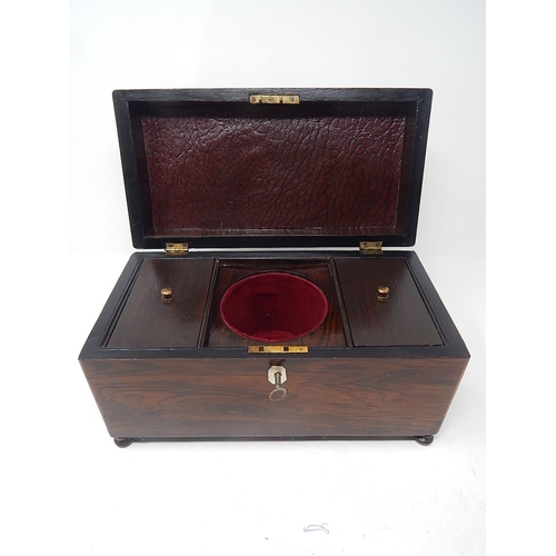 567 - Victorian Rosewood Tea Caddy with Mother of Pearl Escutcheon & Key.