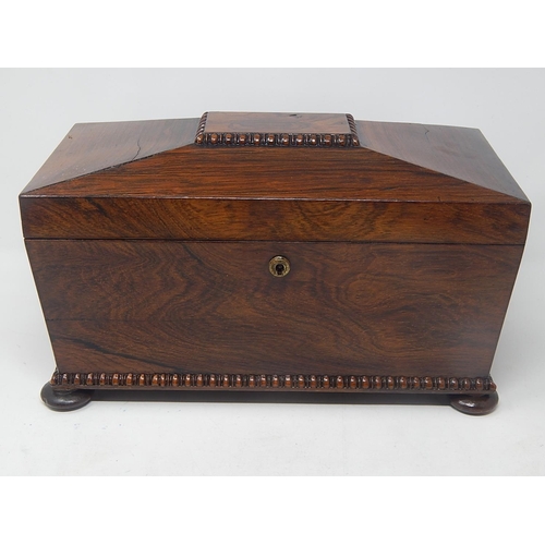 569 - George IV Rosewood Sarcophagus Tea Caddy with Twin Lidded Caddy Boxes. The Lock Stamped G.R