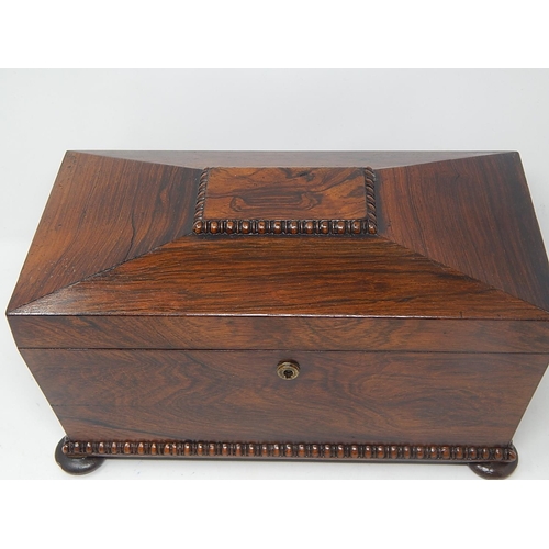 569 - George IV Rosewood Sarcophagus Tea Caddy with Twin Lidded Caddy Boxes. The Lock Stamped G.R