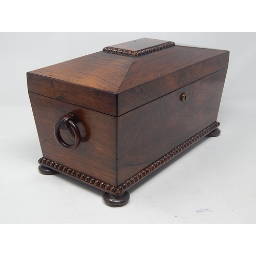 569 - George IV Rosewood Sarcophagus Tea Caddy with Twin Lidded Caddy Boxes. The Lock Stamped G.R