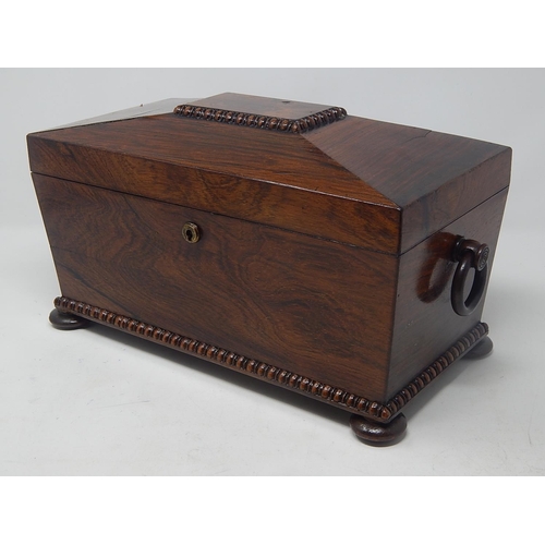 569 - George IV Rosewood Sarcophagus Tea Caddy with Twin Lidded Caddy Boxes. The Lock Stamped G.R