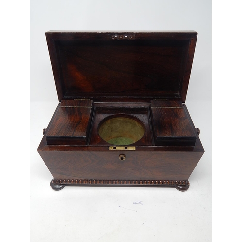 569 - George IV Rosewood Sarcophagus Tea Caddy with Twin Lidded Caddy Boxes. The Lock Stamped G.R