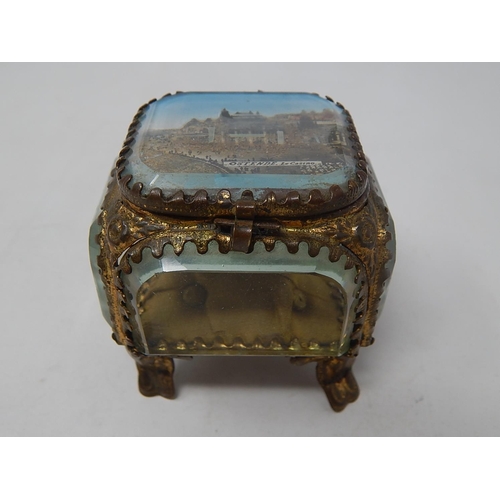 579 - French Ormolu Trinket Box with Bevelled Glass & Picture Top