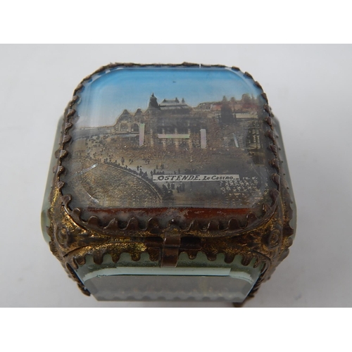 579 - French Ormolu Trinket Box with Bevelled Glass & Picture Top