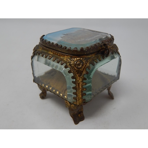 579 - French Ormolu Trinket Box with Bevelled Glass & Picture Top