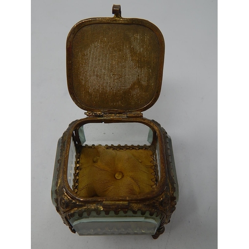 579 - French Ormolu Trinket Box with Bevelled Glass & Picture Top