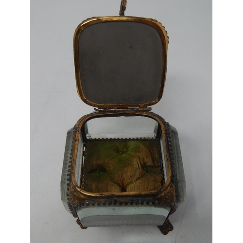 580 - French Ormolu Trinket/Jewellery Box with Bevelled Glass & Picture Top of Nimes Les Ardenes.