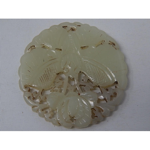 585 - Chinese Jade Plaque Depicting a Moth/Butterfly: Measures 5cm diameter