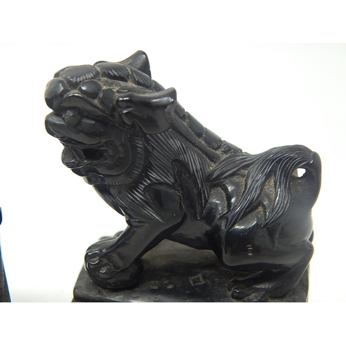 588 - Two Chinese Hardstone Temple Dogs: Measuring 8cm high