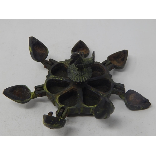 589 - Indian Bronze Spice Box with Bird Finial: Measures 7cm diameter