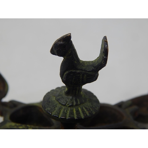 589 - Indian Bronze Spice Box with Bird Finial: Measures 7cm diameter