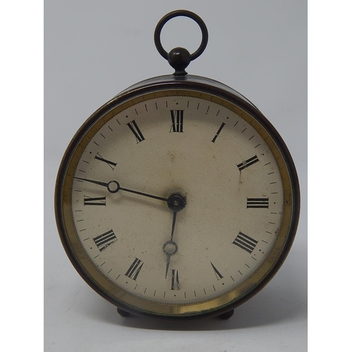 590 - Antique Drum Clock: Marked to the movement A.F BREVETE: Working when catalogued but no key.