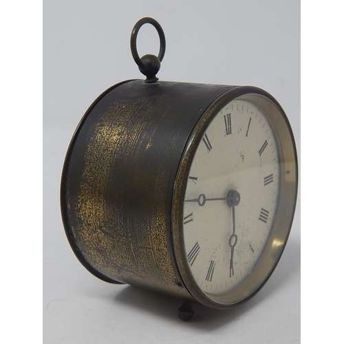 590 - Antique Drum Clock: Marked to the movement A.F BREVETE: Working when catalogued but no key.