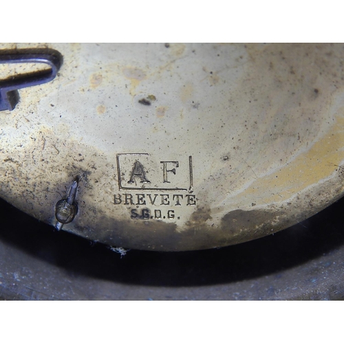 590 - Antique Drum Clock: Marked to the movement A.F BREVETE: Working when catalogued but no key.