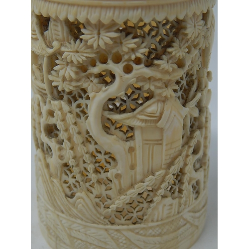 591 - C19th Chinese Canton Carved Ivory Sleeve with Intricate Carving of a continual scene of figures with... 