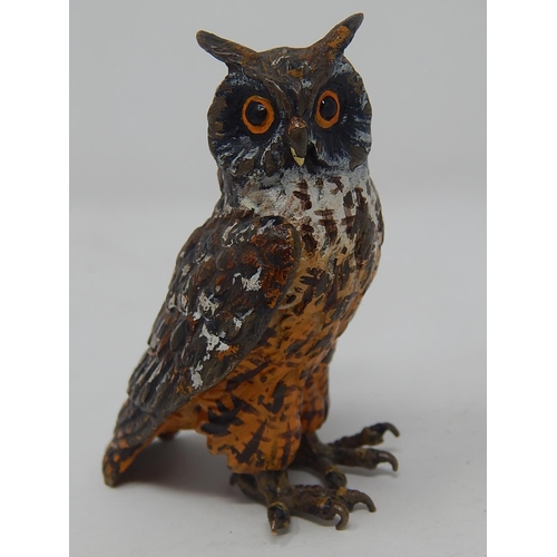 596 - Cold Painted Bronze Figure of an Owl: Measures 7.5cm high