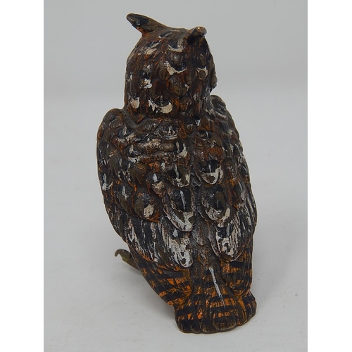 596 - Cold Painted Bronze Figure of an Owl: Measures 7.5cm high