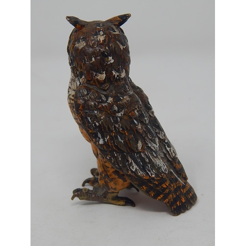 596 - Cold Painted Bronze Figure of an Owl: Measures 7.5cm high