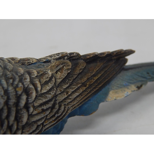 597 - Cold Painted Bronze Figure of an Budgie: Measures 15.5cm long