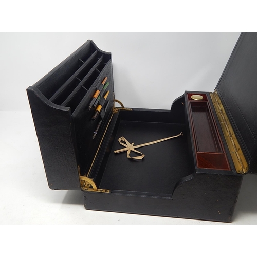 568 - Victorian Leather Bound Writing Slope with Fitted Interior.