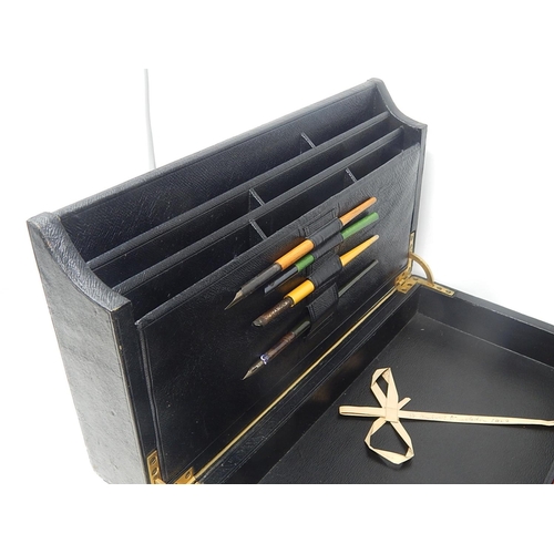 568 - Victorian Leather Bound Writing Slope with Fitted Interior.