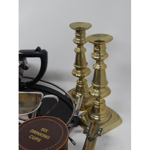 95 - An Antique Brass Spit Roasting Jack clockwork; a pair of Brass candlesticks and a large quantity of ... 