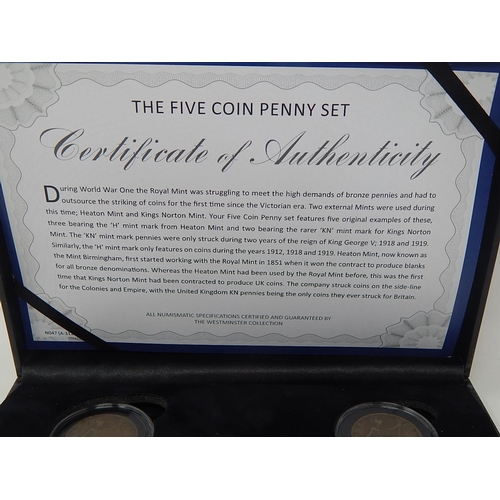 160 - The Five Coin Penny Set inc the rare 1919 KN Penny and all the other Branch Mint Pennies in case wit... 