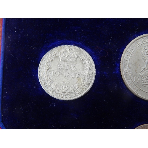 171 - Edward VII 1902 Matt Proof set From Crown to Sixpence including Maundy Money Set in maroon fitted Ro... 