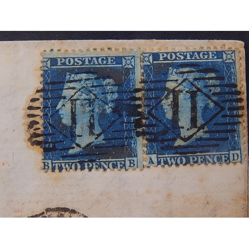 104 - Pair of Queen Victoria Twopenny Blue stamps on entire addressed to Bordeaux, France with multiple ca... 