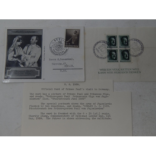 107 - Adolph Hitler 2 June 1939 Official Card of Prince Paul's visit to Germany - the card is franked with... 