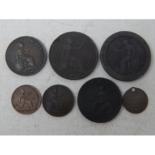 144 - Early Copper and Bronze coinage comprising: George III Large Copper Farthing 1825;  Victoria Half Fa... 
