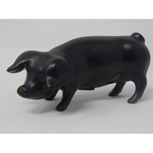 608 - ROYAL DUX: Black Pig with Trademark Pink Triangle to Underside: Measures 9cm.