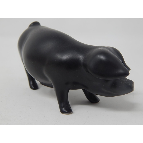 608 - ROYAL DUX: Black Pig with Trademark Pink Triangle to Underside: Measures 9cm.